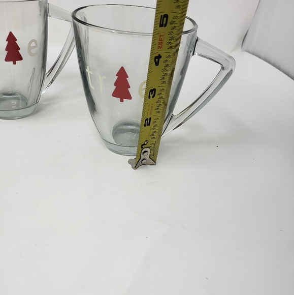 2 Glass Coffee Cups Mugs 16 oz. triangle handle glass Christmas Tree See Thru - Picture 11 of 11